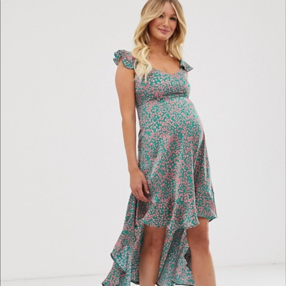 💖 Queen Bee Maternity frilly high low maxi dress